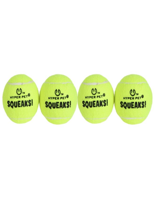 Hyper Pet Squeaks! Tennis Balls Fetch Dog Toy with Squeakers Pack of 4 Green | Durable Non-Abrasive Tennis Balls for Active Dogs | Indoor Outdoor Play